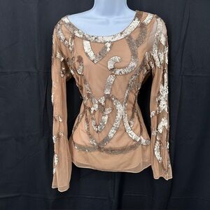 Y2K Deco Glam Sequin Embellishment  sheer mesh  long  Sleeves  Y2K vintage art